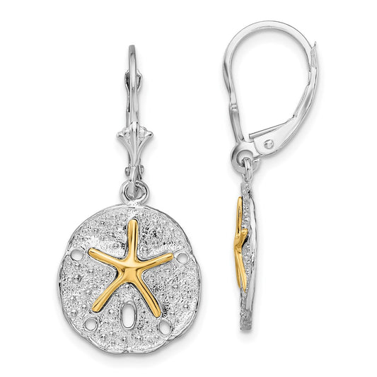 QE15545G De-Ani Sterling Silver Rhodium-Plated Sand Dollar with 14k Starfish Leverback Earrings