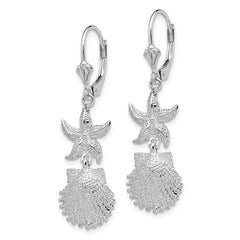 QE15555 De-Ani Sterling Silver Rhodium-Plated Starfish and Shell Leverback Earrings