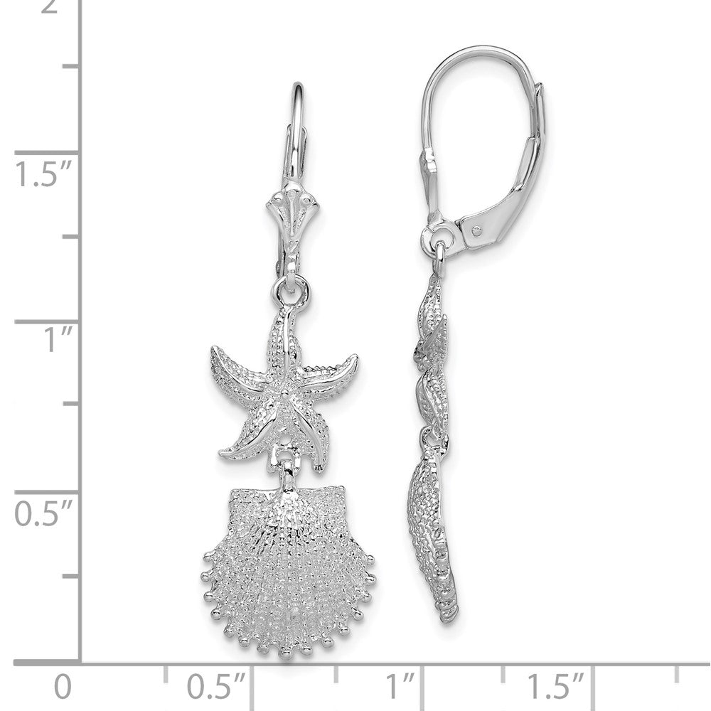 QE15555 De-Ani Sterling Silver Rhodium-Plated Starfish and Shell Leverback Earrings