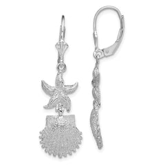QE15555 De-Ani Sterling Silver Rhodium-Plated Starfish and Shell Leverback Earrings
