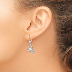 QE15556 De-Ani Sterling Silver Rhodium-Plated Dolphin in Hoop Leverback Earrings