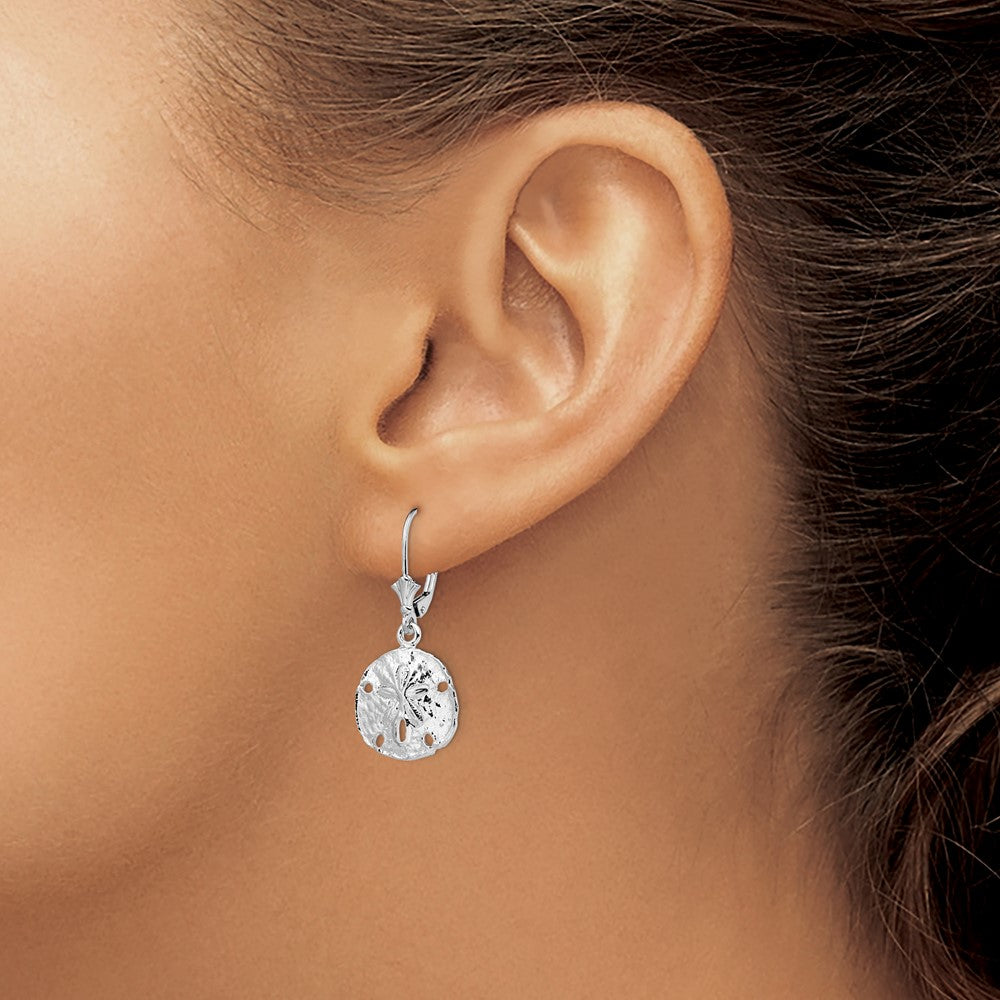 QE15561 De-Ani Sterling Silver Rhodium-Plated Polished Sand Dollar Leverback Earrings
