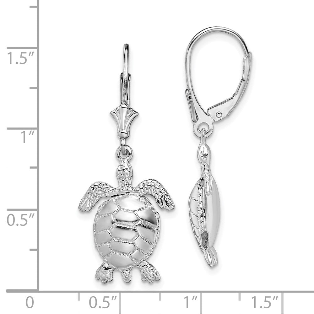 QE15564 De-Ani Sterling Silver Rhodium-plated Polished 3D Moveable Turtle Leverback Earrings