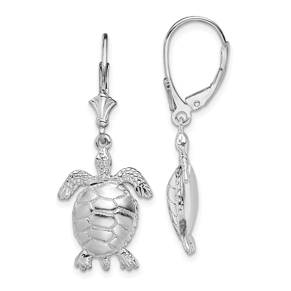 QE15564 De-Ani Sterling Silver Rhodium-plated Polished 3D Moveable Turtle Leverback Earrings