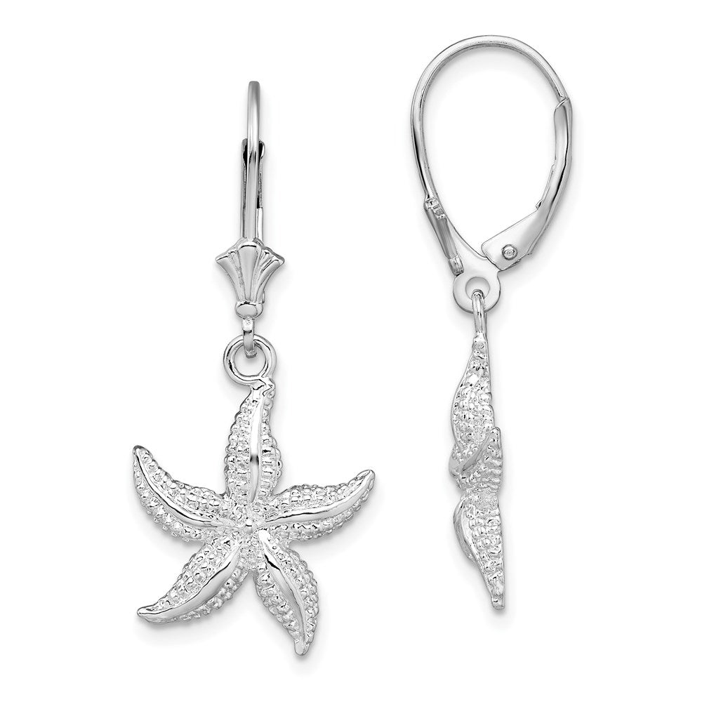QE15580 De-Ani Sterling Silver Rhodium-Plated Polished Starfish Leverback Earrings