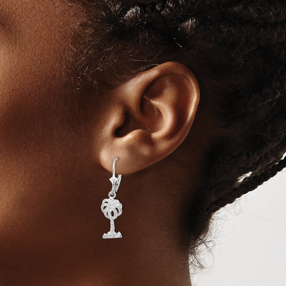 QE15582 De-Ani Sterling Silver Rhodium-Plated Polished Palm Tree Leverback Earrings