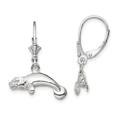 QE15583 De-Ani Sterling Silver Rhodium-Plated Polished 3D Manatee Leverback Earrings