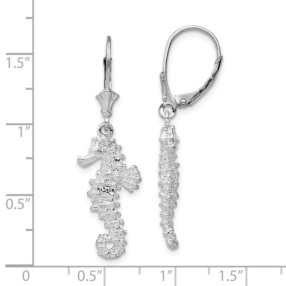 QE15591 De-Ani Sterling Silver Rhodium-Plated Polished 3D Seahorse Leverback Earrings
