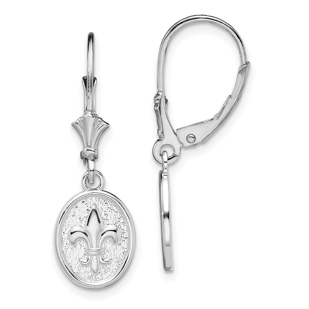 QE15592 De-Ani Sterling Silver Rhodium-Plated Textured Fleur de Lis Leverback Dangle Earrings