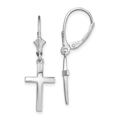 QE15597 De-Ani Sterling Silver Rhodium-Plated Polished Latin Cross Leverback Earrings