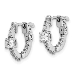 QE15626 Sterling Shimmer Sterling Silver Rhodium-plated 22 Stone CZ In and Out Round Hinged Hoop Earrings