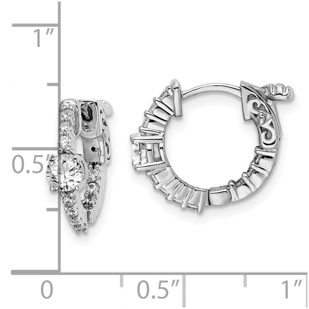 QE15626 Sterling Shimmer Sterling Silver Rhodium-plated 22 Stone CZ In and Out Round Hinged Hoop Earrings