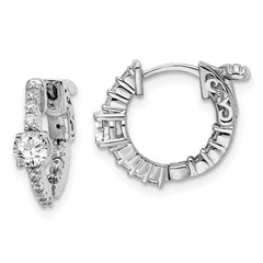 QE15626 Sterling Shimmer Sterling Silver Rhodium-plated 22 Stone CZ In and Out Round Hinged Hoop Earrings