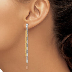 QE15632 Sterling Silver RH-plate Rose & Yellow-tone Paperclip Link 3-strand Earri