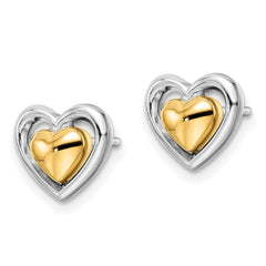 QE15648 Sterling Silver RH-plated & Gold-plated Heart Post Earrings