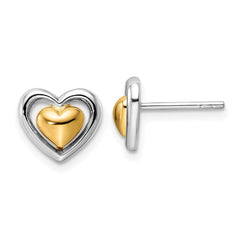 QE15648 Sterling Silver RH-plated & Gold-plated Heart Post Earrings