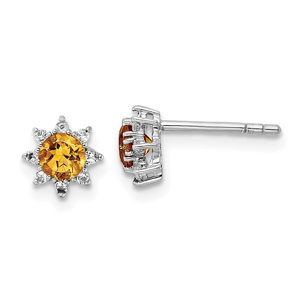 QE15657 Sterling Silver RH .5CI Citrine & .1WT White Topaz Post Earrings