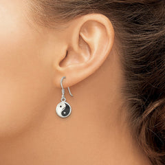 QE15661 Sterling Silver Rhod-pltd MOP/Black Resin Yin Yang Dangle Earrings