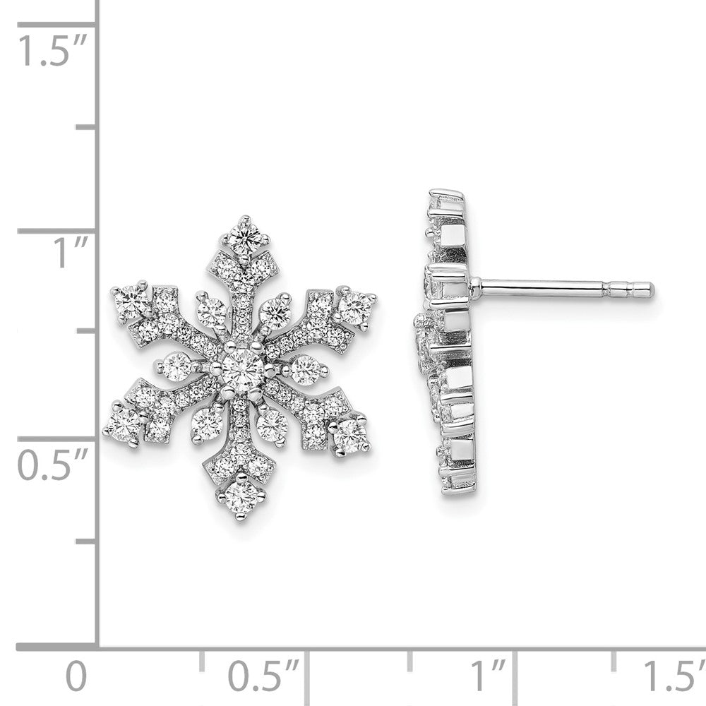 QE15679 Sterling Silver Rhodium-plated CZ Snowflake Post Earrings