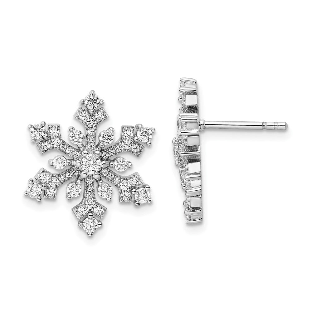QE15679 Sterling Silver Rhodium-plated CZ Snowflake Post Earrings