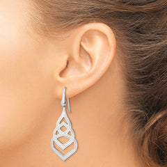 QE15689 Sterling Silver Rhod. Polished Grooved Fancy Drop Dangle Earrings