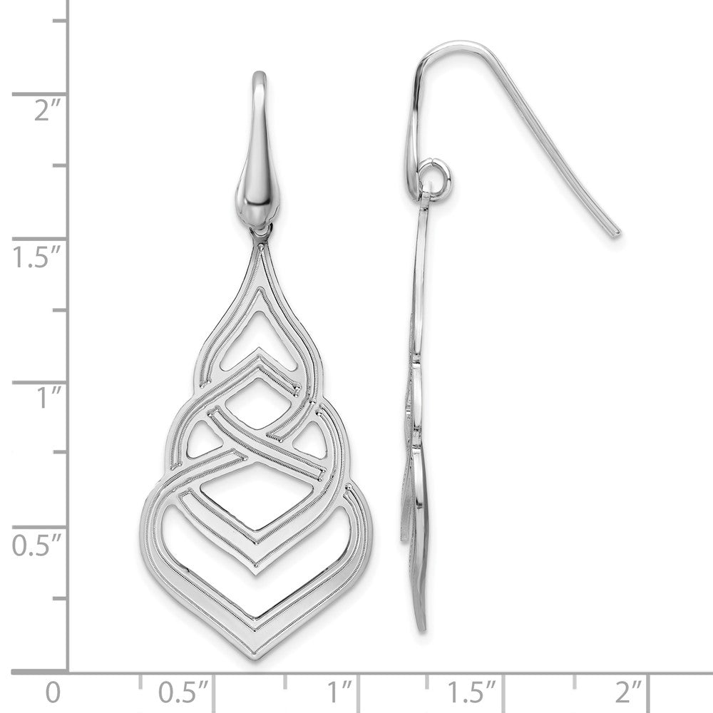 QE15689 Sterling Silver Rhod. Polished Grooved Fancy Drop Dangle Earrings