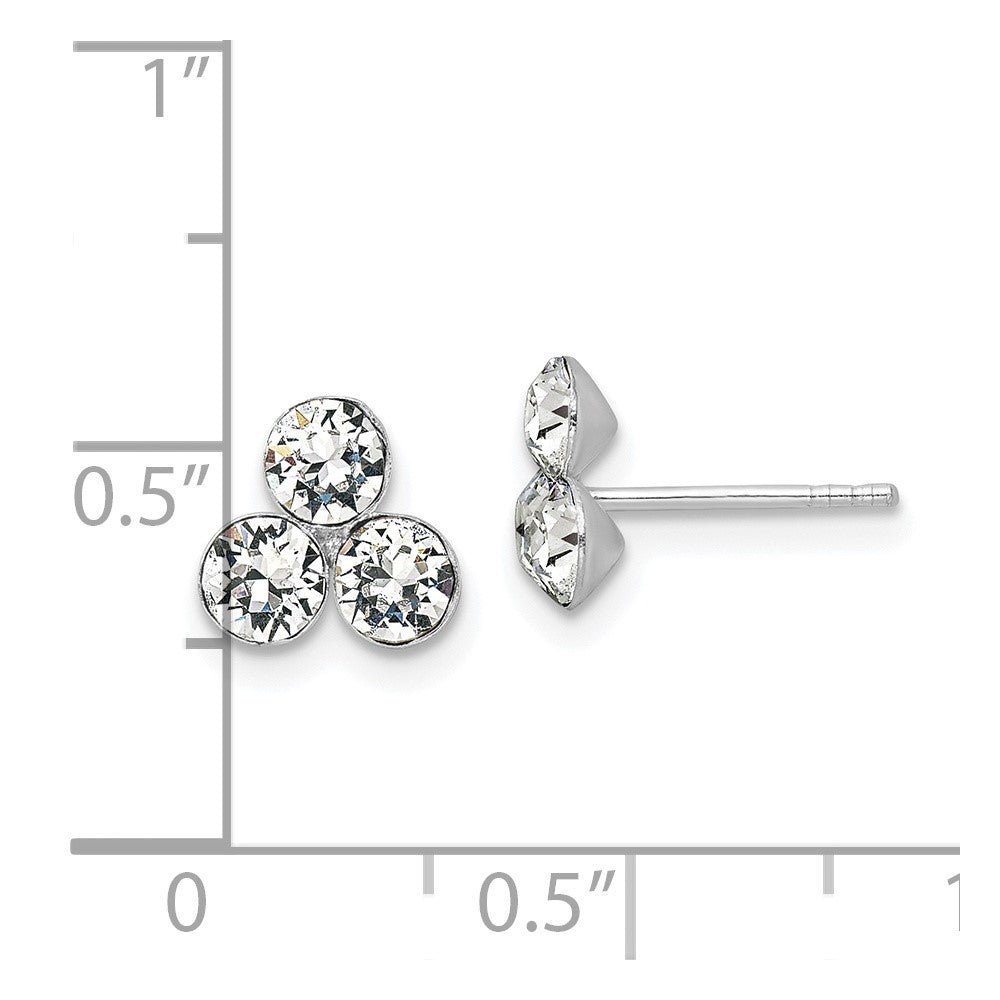 QE15691 Sterling Silver RH-plated Crystal 3-stone Post Earrings