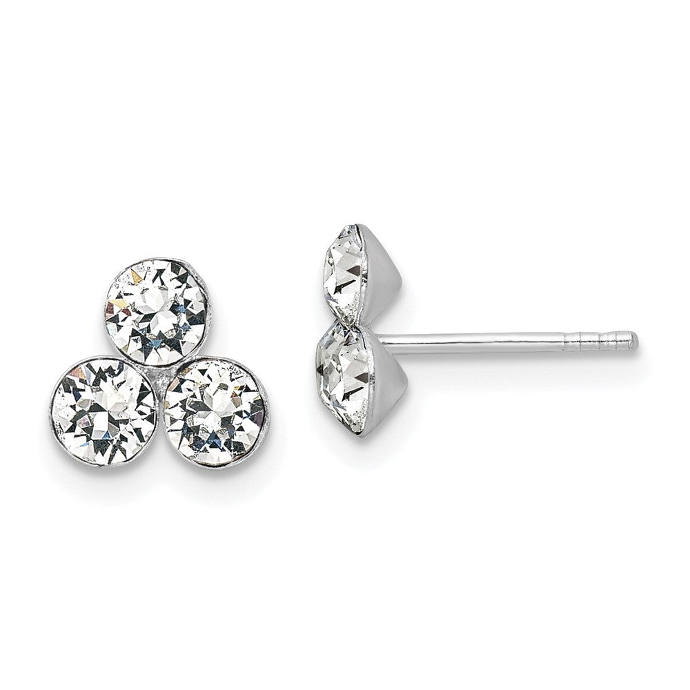 QE15691 Sterling Silver RH-plated Crystal 3-stone Post Earrings