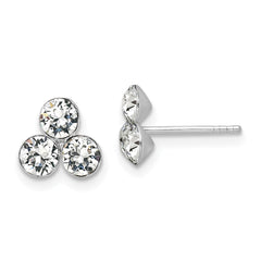 QE15691 Sterling Silver RH-plated Crystal 3-stone Post Earrings