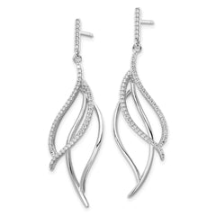 QE15702 Sterling Silver Rhodium-plated CZ Dangle Leaf Earrings