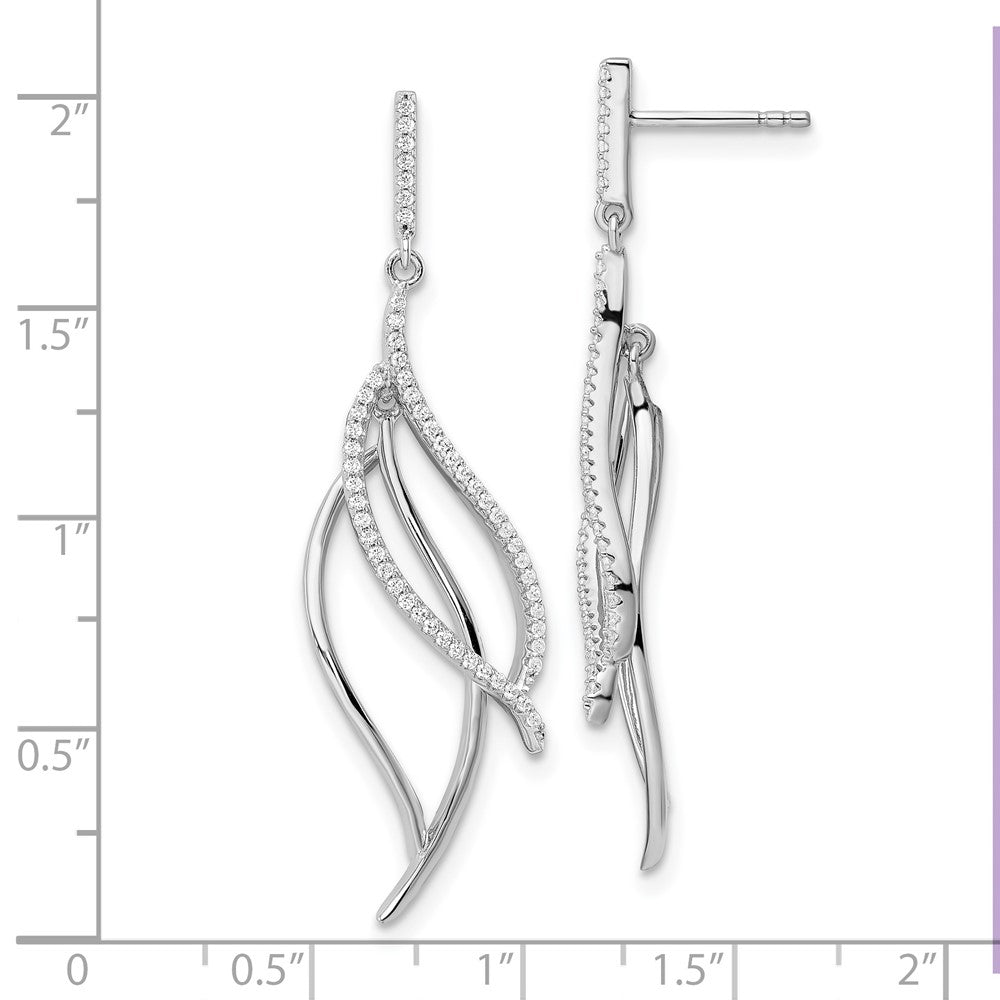 QE15702 Sterling Silver Rhodium-plated CZ Dangle Leaf Earrings