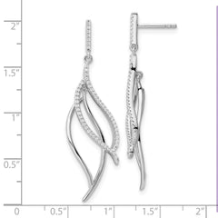 QE15702 Sterling Silver Rhodium-plated CZ Dangle Leaf Earrings