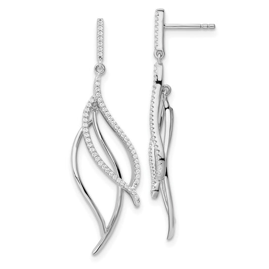 QE15702 Sterling Silver Rhodium-plated CZ Dangle Leaf Earrings