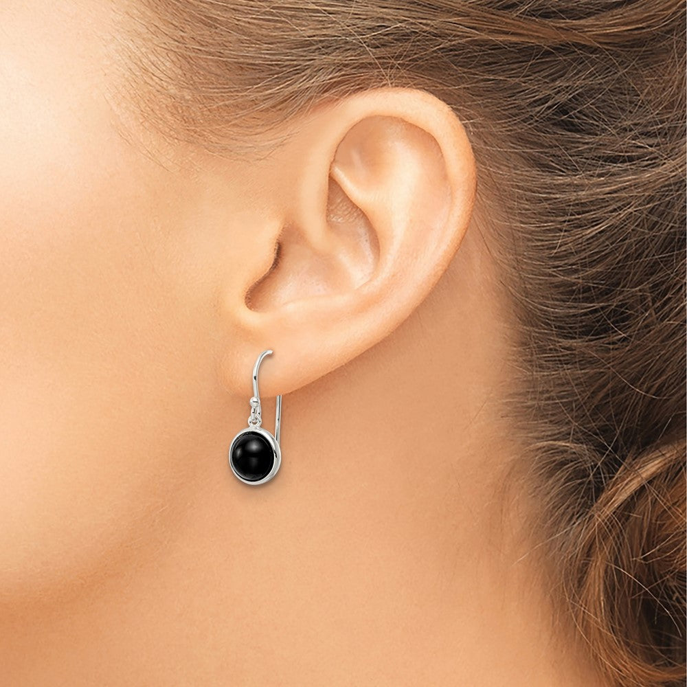 QE15703 Sterling Silver Polished Onyx Bead Dangle Earrings