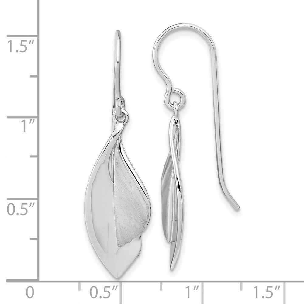 QE15726 Sterling Silver RH plate Brushed and Polished Dangle Shephard Hook Earrings