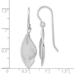 QE15726 Sterling Silver RH plate Brushed and Polished Dangle Shephard Hook Earrings