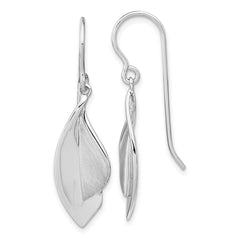 QE15726 Sterling Silver RH plate Brushed and Polished Dangle Shephard Hook Earrings