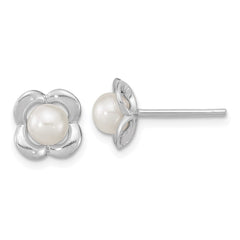 QE15731 Sterling Silver RH-plated Polished FWC Pearl Flower Post Earrings