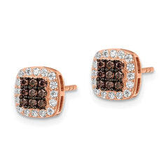 QE15736 Sterling Silver Rose-tone Blk Rhodium-plate Fancy CZ Square Post Earrings