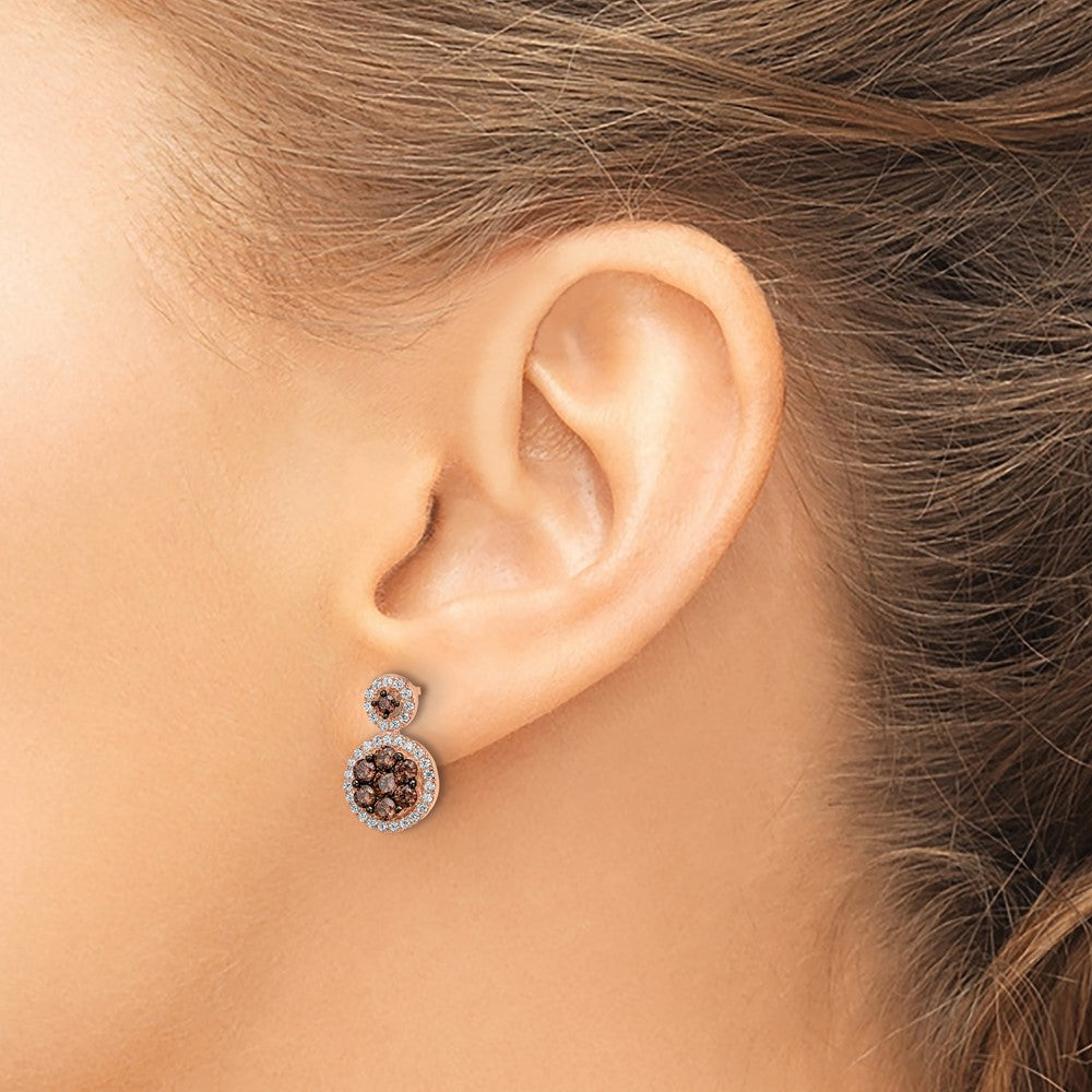 QE15738 Sterling Silver Rose-tone Black Rhodium-plated CZ Fancy Post Earrings