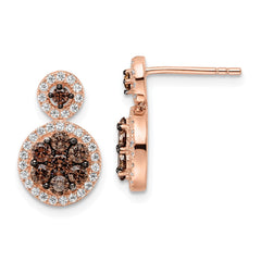 QE15738 Sterling Silver Rose-tone Black Rhodium-plated CZ Fancy Post Earrings