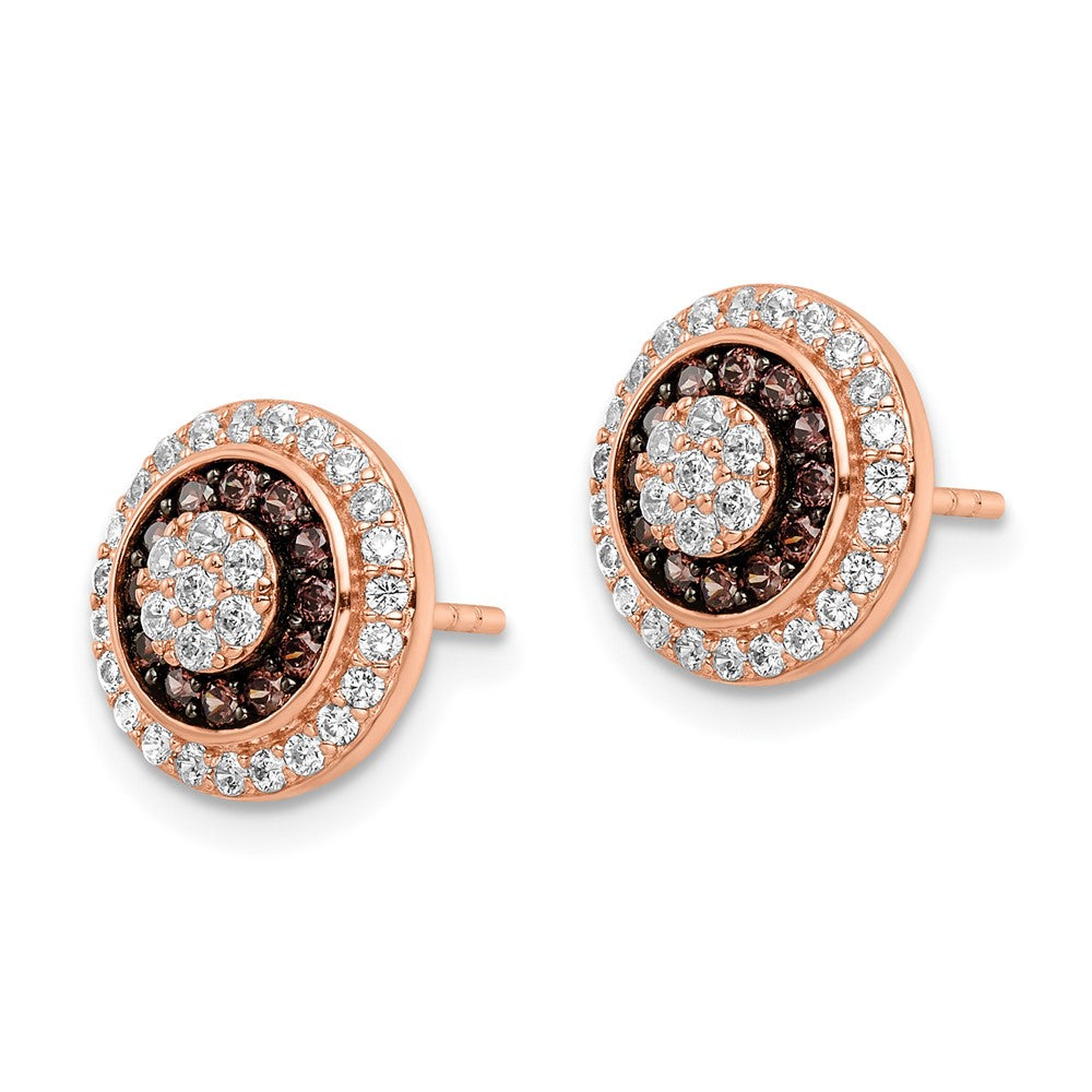 QE15739 Sterling Silver Rose-tone Black Rhodium-plated CZ Fancy Post Earrings