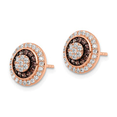 QE15739 Sterling Silver Rose-tone Black Rhodium-plated CZ Fancy Post Earrings