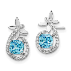 QE15743 Sterling Silver Rhodium plated Blue & White CZ Butterfly Post Earrings
