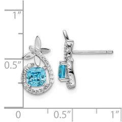 QE15743 Sterling Silver Rhodium plated Blue & White CZ Butterfly Post Earrings