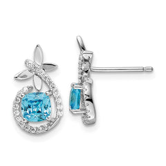 QE15743 Sterling Silver Rhodium plated Blue & White CZ Butterfly Post Earrings