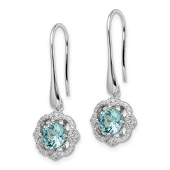 QE15748 Sterling Silver Rhodium plated Aqua & White CZ Dangle Earrings