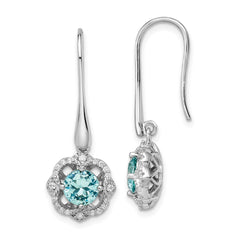 QE15748 Sterling Silver Rhodium plated Aqua & White CZ Dangle Earrings