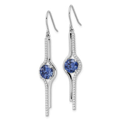QE15753 Sterling Silver Rhodium-plated Blue and Clear CZ Dangle Earrings