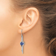 QE15753 Sterling Silver Rhodium-plated Blue and Clear CZ Dangle Earrings